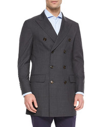 Brunello Cucinelli Wool Double Breasted Overcoat Charcoal
