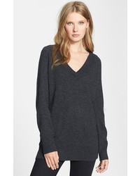 Equipment Asher V Neck Cashmere Sweater Charcoal Heather Grey X Small