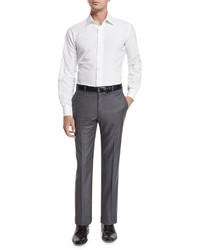 Neiman Marcus Classic Flat Front Trousers Gray