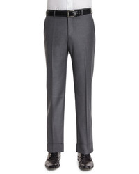 Neiman Marcus Classic Flat Front Trousers Gray