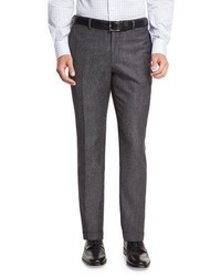 Isaia Flat Front Trousers Charcoal