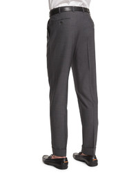 Brioni Micro Tic Flat Front Trousers Charcoal