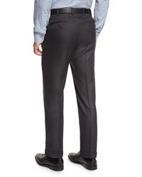 Brioni Twill Flat Front Trousers Charcoal
