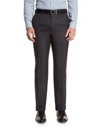 Brioni Twill Flat Front Trousers Charcoal
