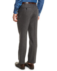 Kiton Wool Stretch Flannel Flat Front Pants Medium Gray