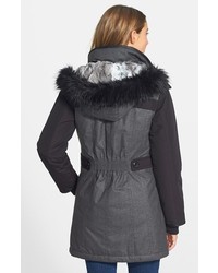 1 Madison Coated Two Tone Parka With Faux Fur Trim