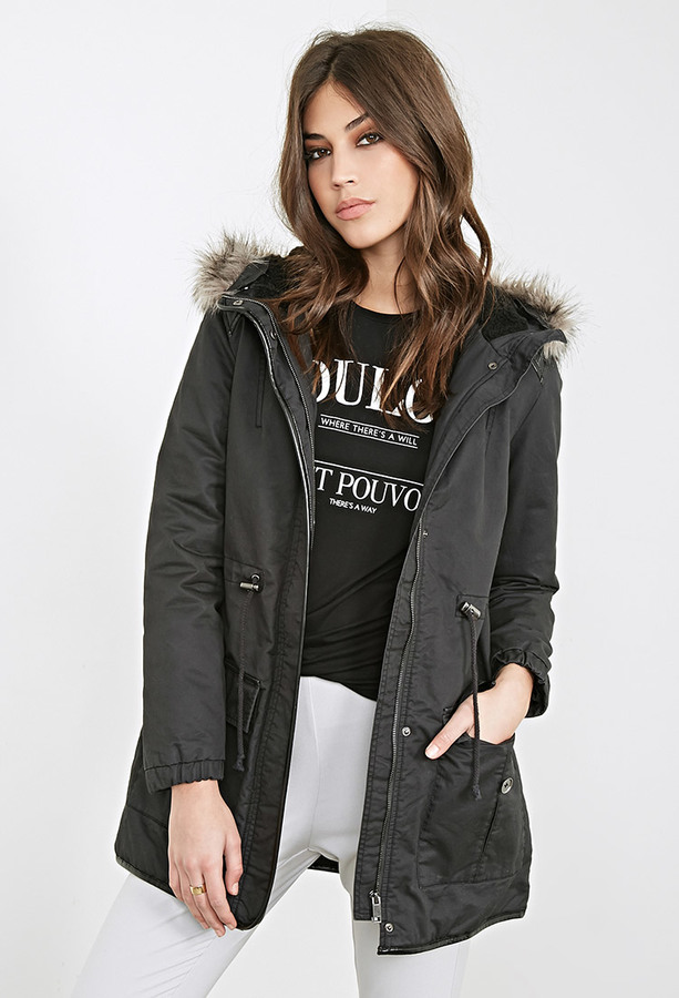 parka with faux fur hood