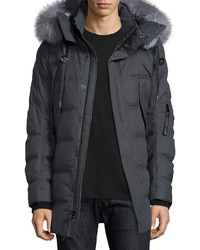 Andrew Marc Puffer Parka With Removable Fur Trimmed Hood Charcoal
