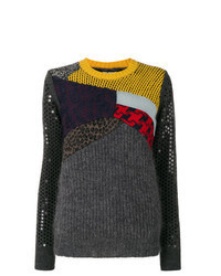 Charcoal Patchwork Crew-neck Sweater