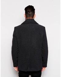 Asos Brand Wool Peacoat In Dark Gray