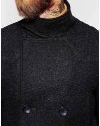 Asos Brand Wool Peacoat With Funnel Neck In Dark Gray