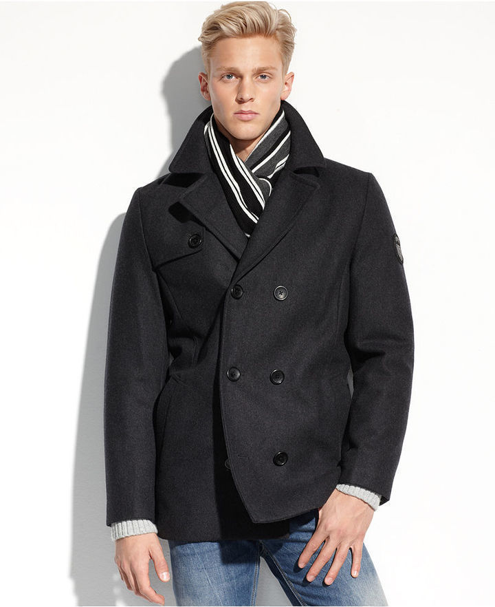 Buffalo David Bitton Coat Wool Blend Wind Resistant Peacoat With Scarf ...