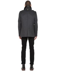 Mackage Carlo F4 Classic Charcoal Wool Peacoat With Leather Trim