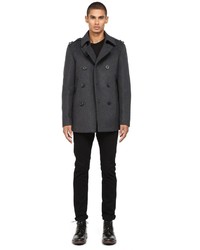 Mackage Carlo F4 Classic Charcoal Wool Peacoat With Leather Trim