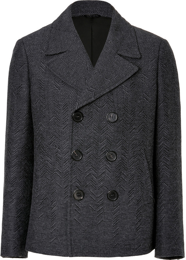 Neil Barrett Charcoal Houndstooth Pea Coat, $1,810 | STYLEBOP.com ...