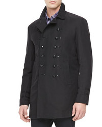 John Varvatos Star USA Luxe Cotton Linen Pea Coat Black