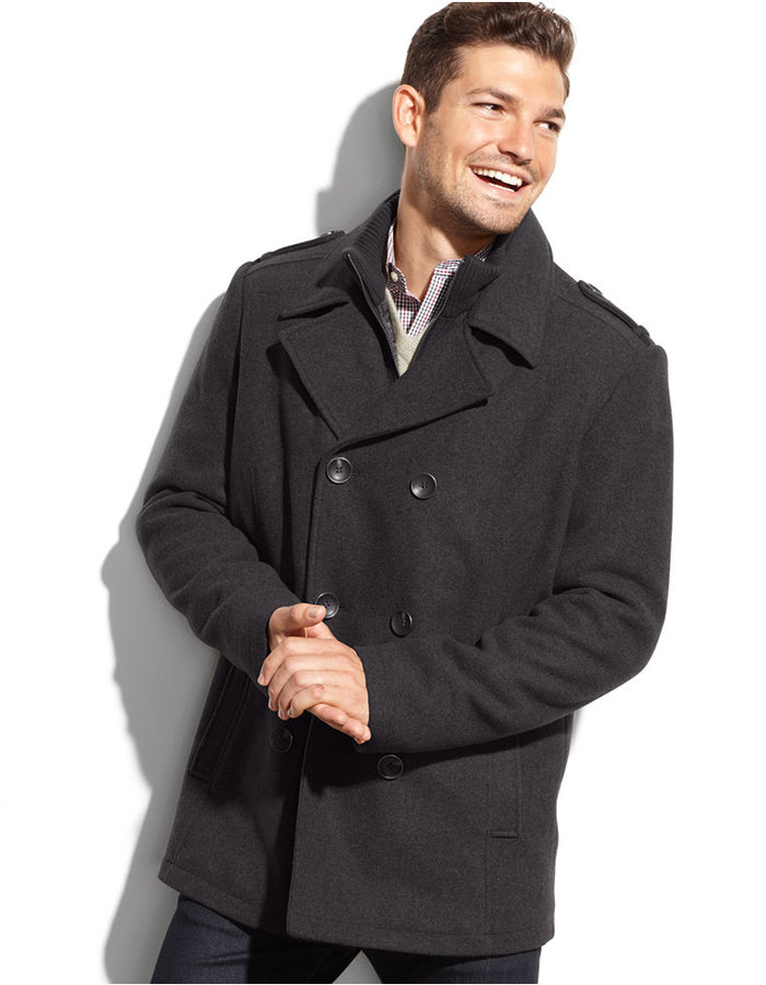 Kenneth Cole Wool Blend Knit Bib Military Pea Coat | Where to buy & how ...