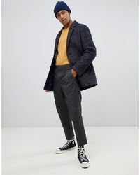 MOSS BROS Moss London Short Overcoat In Wool Boucle In Blue