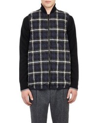 Sacai Peacoat With Quilted Plaid Vest Grey