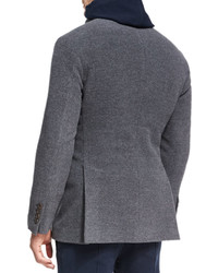 Brunello Cucinelli Wool Cashmere Zip Front Pea Coat Dark Gray