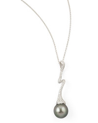 Eli Jewels Gray South Sea Pearl Diamond Swirl Pendant Necklace