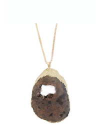 Ily Couture Sliced Druzy Stone Pendant Charcoal