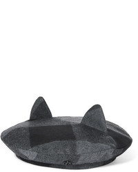 Maison Michel Billy Plaid Wool And Cotton Blend Flannel Beret Gray