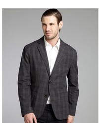 Hugo Boss Charcoal Plaid Cotton Two Button Elbow Patched Jacket