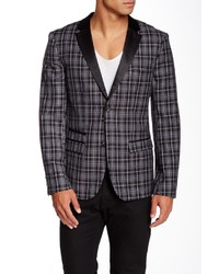 WD.NY Edge By Gray Plaid Satin Notch Lapel Two Button Slim Fit Sport Coat