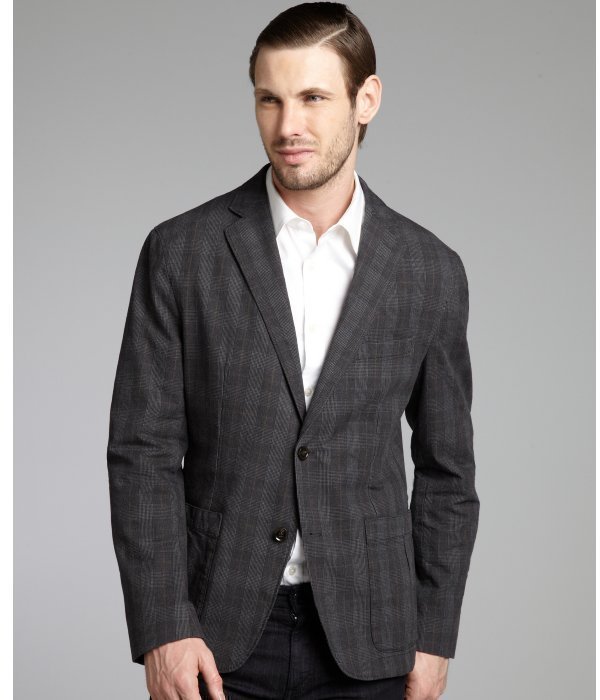 Hugo Boss Charcoal Plaid Cotton Two Button Elbow Patched Jacket | Where ...