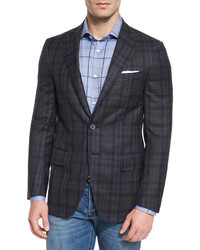 Isaia Super 140s Plaid Two Button Sport Coat Graynavy
