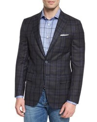 Isaia Super 140s Plaid Two Button Sport Coat Graynavy
