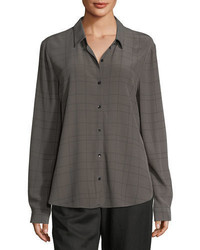 Eileen Fisher Long Sleeve Plaid Twill Crepe Top Plus Size