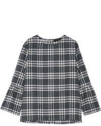 Hatch The Madeleine Plaid Cotton Flannel Top Charcoal