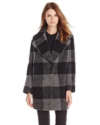 Kensie Plaid Cocoon Wool Coat