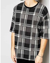 Asos Brand Longline T Shirt With Jacquard Check And Oversized Fit