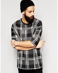 Asos Brand Longline T Shirt With Jacquard Check And Oversized Fit