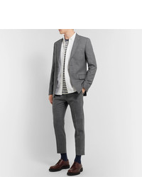 Ami Grey Slim Fit Tapered Cropped Tweed Suit Trousers