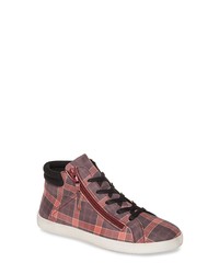 Charcoal Plaid Leather High Top Sneakers