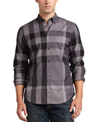 Burberry Brit Fred Large Check Sport Shirt Charcoal, $295 | Neiman Marcus |  Lookastic