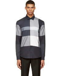 Burberry London Grey Flannel Check Button Up Shirt