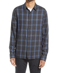 Vince Oceanside Plaid Cotton Blend Button Up Shirt In H Charcoalspruce Bl At Nordstrom