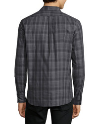 Ovadia & Sons Plaid Woven Sport Shirt Gray Pattern