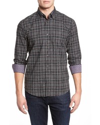 Bugatchi Shaped Fit Plaid Sport Shirt In Graphite At Nordstrom