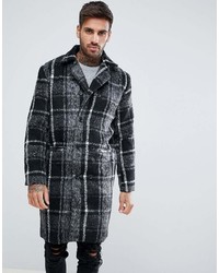 Boohooman Longline Overcoat In Brushed Gray Check