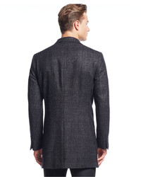 DKNY Denn Black Tonal Plaid Slim Fit Overcoat