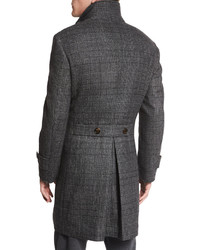Brunello Cucinelli Plaid Single Breasted Overcoat Gray