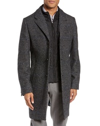 Men's Charcoal Plaid Overcoat, Grey Crew-neck Sweater, Grey Dress Shirt ...