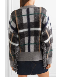 Stella McCartney Oversized Fringed Plaid Intarsia Wool Sweater