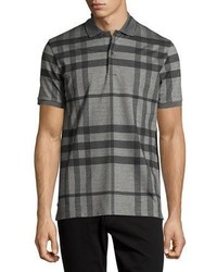 Burberry Modern Check Stretch Cotton Polo Shirt Mid Gray